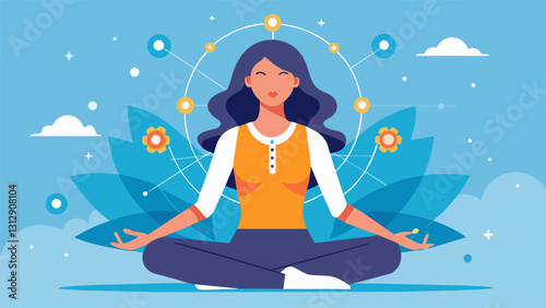 The woman feels a sense of empowerment as she realizes she has the ability to control her stress levels through biofeedback.. Vector illustration