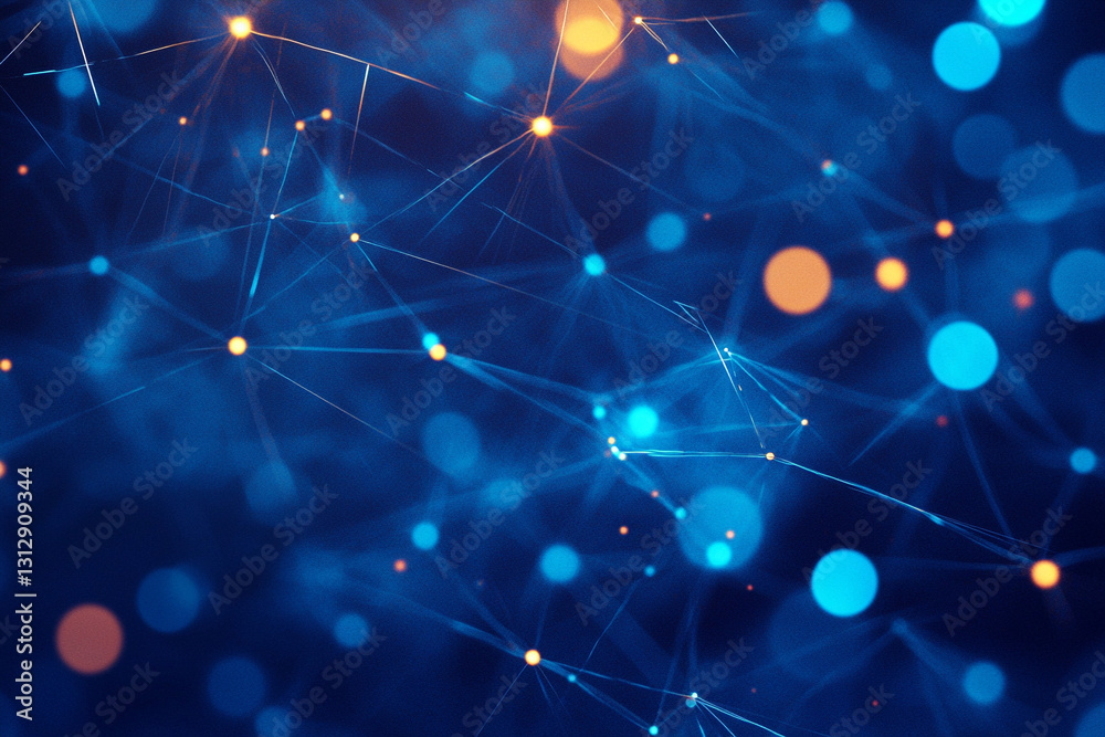 Fototapeta premium Abstract Digital Network with Glowing Blue and Orange Connected Dots