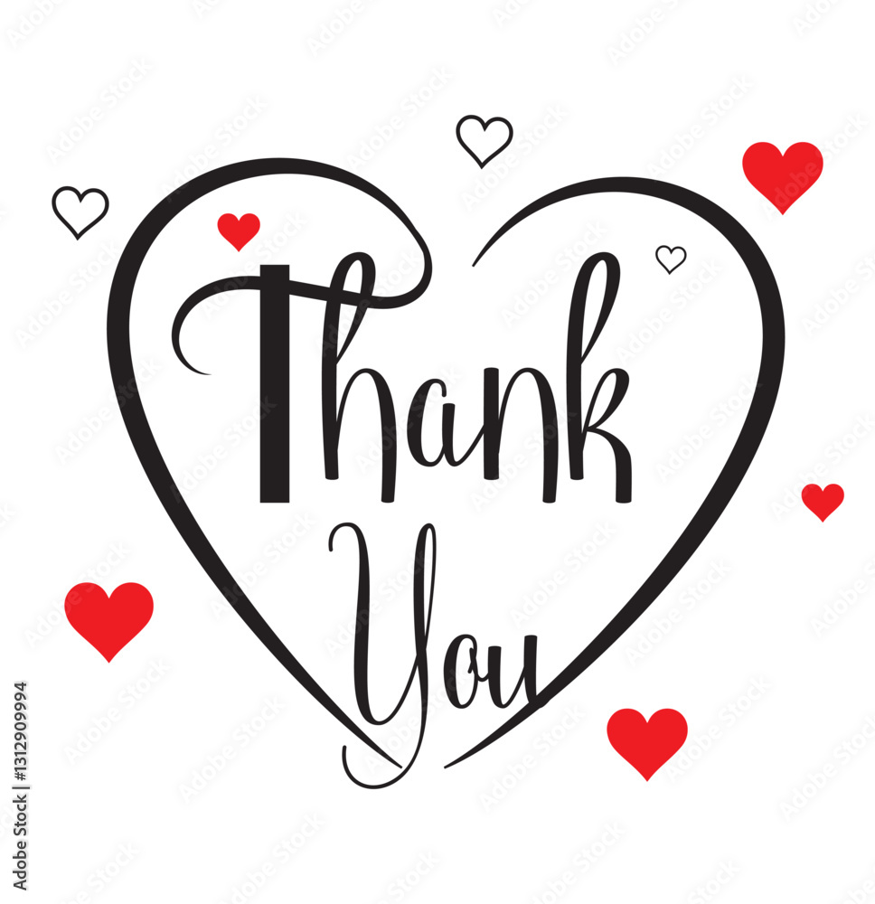 Fototapeta premium Thank you card. Hand drawn lettering. Ink illustration. Vector illustration. Ink hand lettering. Dark brush pen lettering.