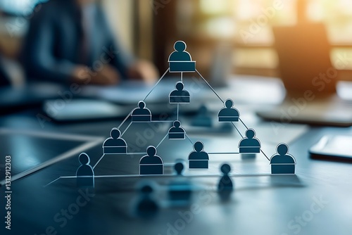 A business organizational chart shows people in a company structure