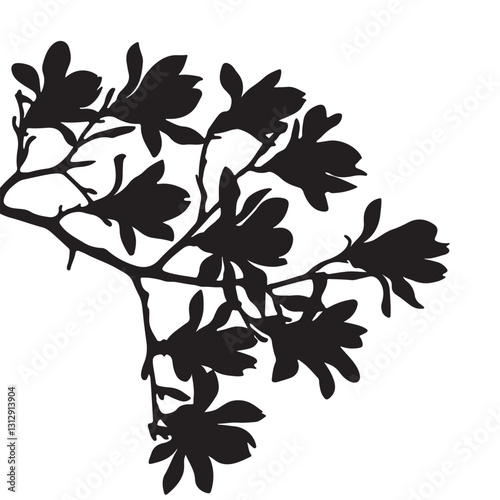 A vector silhouette image of a magnolia branch.