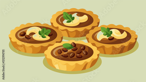 Savory tartlets filled with savory fillings like mushrooms and cheese or caramelized onion and goat cheese.. Vector illustration