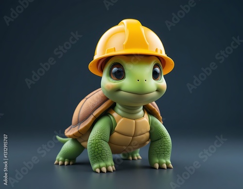 Adorable Turtle in Hard Hat 3d Render Construction Mascot