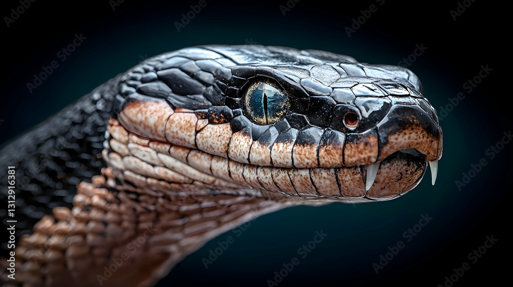 Close up view of a black and tan snake head Close up view of a black and tan snake head