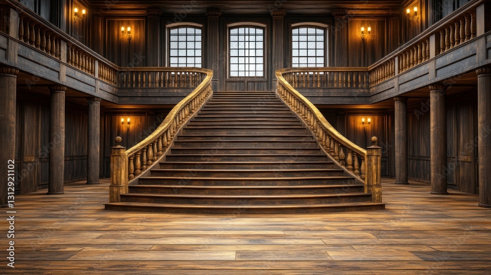 Obraz premium Grand Wooden Staircase in a Historic Mansion