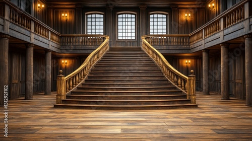 Grand Wooden Staircase in a Historic Mansion