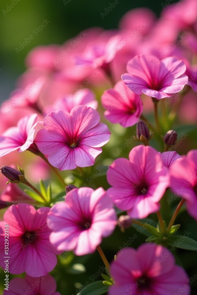 Close-up of a mass of pink petunias in a sunny summer garden , background, colorful Close-up of a mass of pink petunias in a sunny summer garden , background, colorful
