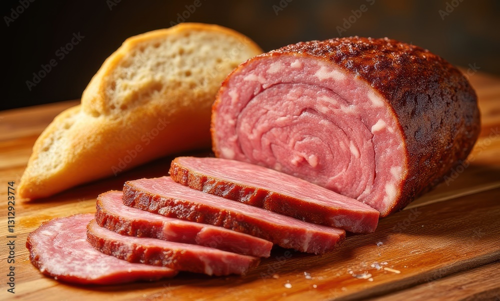 Sliced cured meat and bread rolls Sliced cured meat and bread rolls