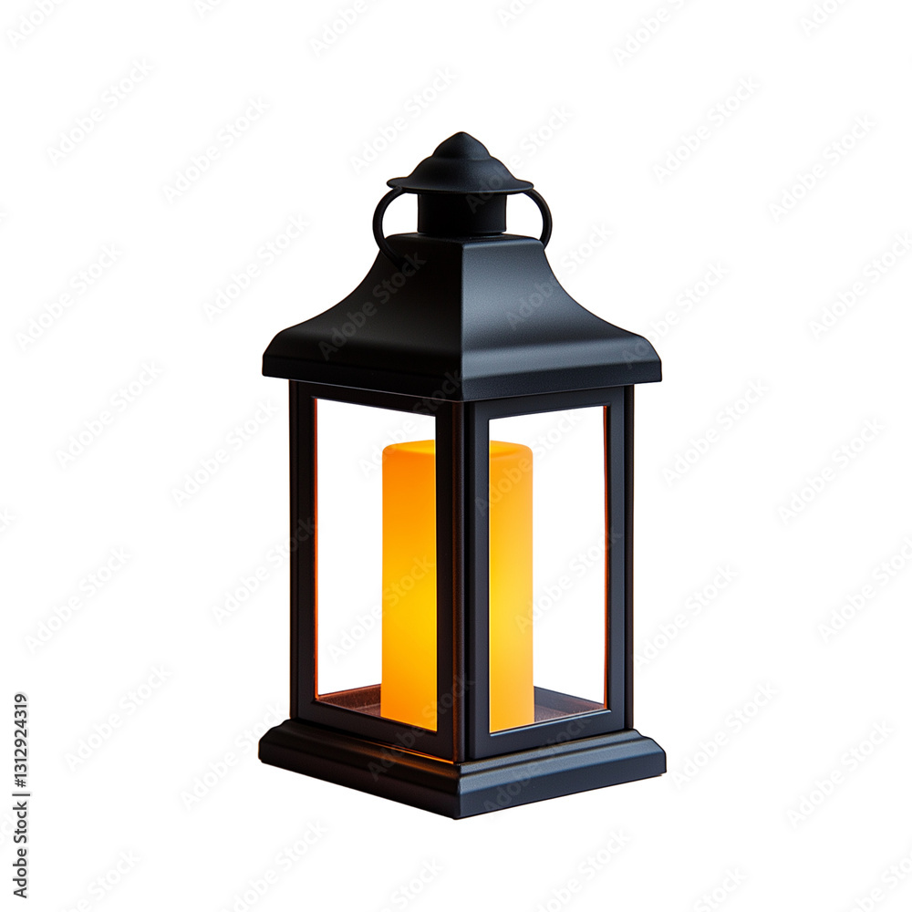 Rechargeable LED candle lantern with flickering effect isolated on transparent white background Rechargeable LED candle lantern with flickering effect isolated on transparent white background