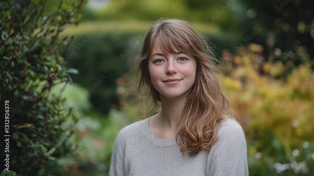 Portrait of young woman in garden, soft and natural, warm and inviting, high-resolution and storytelling lifestyle photography Portrait of young woman in garden, soft and natural, warm and inviting, high-resolution and storytelling lifestyle photography
