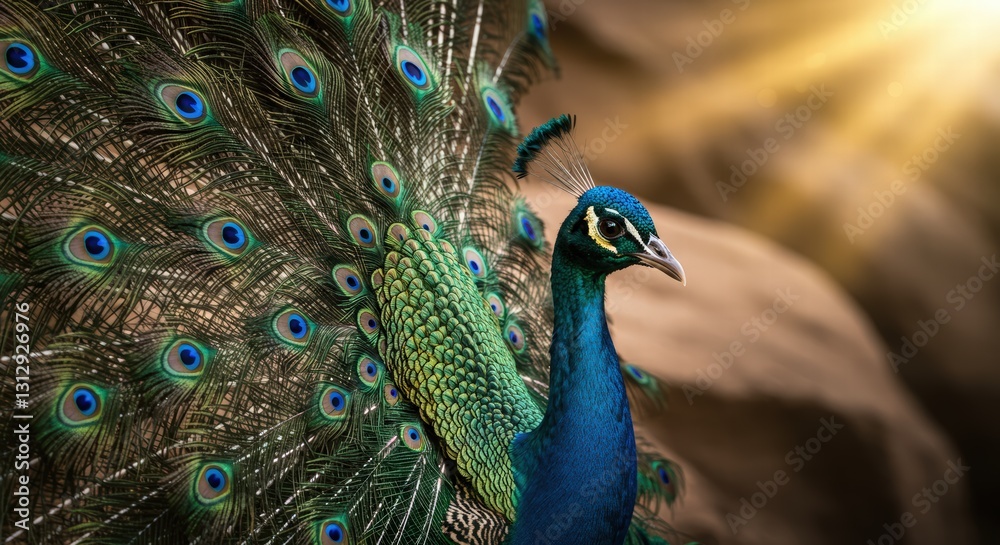 Obraz premium Radiant Colors of a Peacock's Feathers in Close-Up with a Natural Background