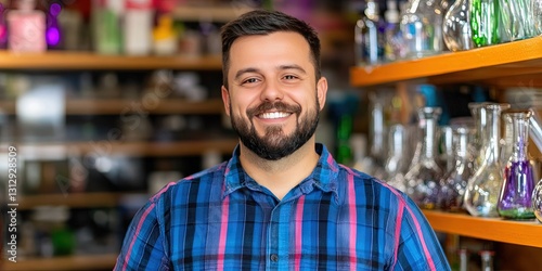 friendly entrepreneur standing in bong shop  photo