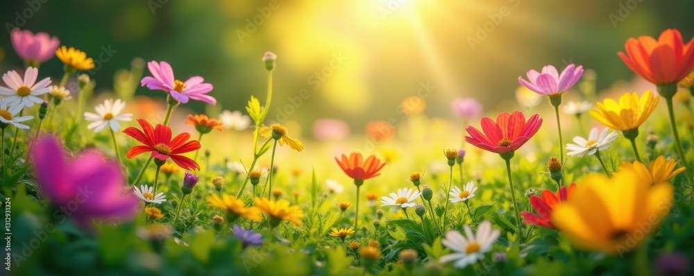 A vibrant tapestry of wildflowers bathed in sunlight, serene summer scene , photography, summer, flowering A vibrant tapestry of wildflowers bathed in sunlight, serene summer scene , photography, summer, flowering