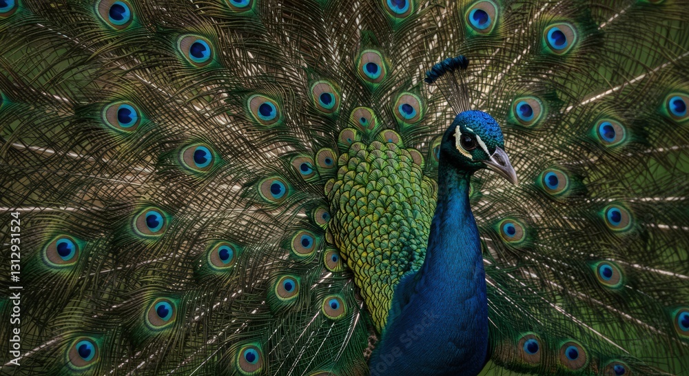 Obraz premium Close-Up of a Peacock's Vibrant Feathers with Natural Background