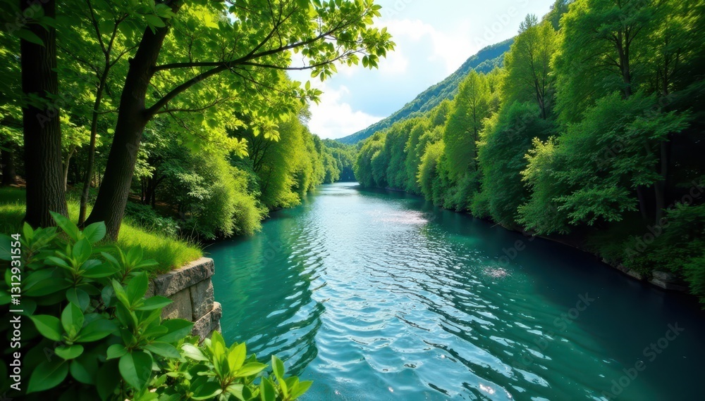 Cascading Krka River water, lush green foliage, Krka National Park, flora, nature Cascading Krka River water, lush green foliage, Krka National Park, flora, nature