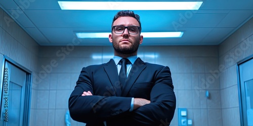 friendly entrepreneur standing in morgue 