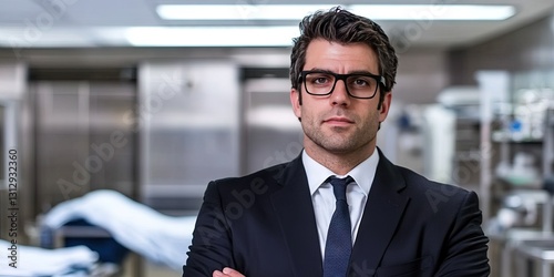 friendly entrepreneur standing in morgue 