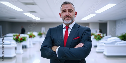 friendly entrepreneur standing in mortuary  photo