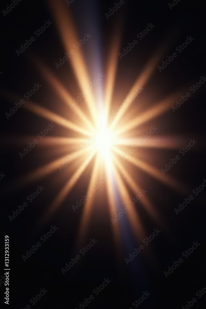 Fototapeta premium Bright white lens flare bursts, black backdrop, visual, minimal