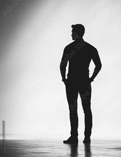 Professional Silhouette of a Standing Man Monocolor Image for Various Uses