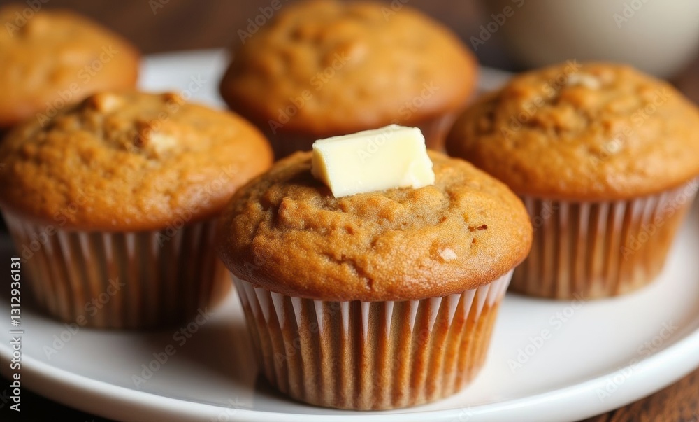 Freshly baked muffins with butter Freshly baked muffins with butter