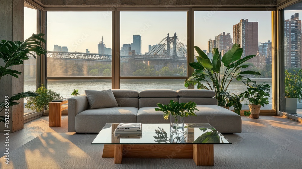 Fototapeta premium Modern living room with city view (4)