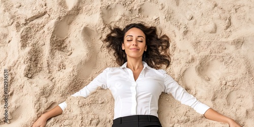 friendly female entrepreneur sinking in sand 