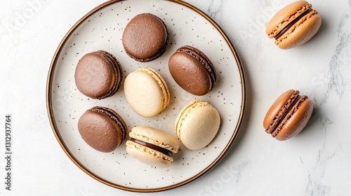 Professional Top View Arrangement of Tasty Chocolate Macaroons - Culinary Dessert Concept