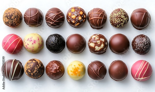 Gourmet Chocolate Truffles Assortment on White Background