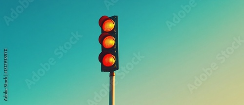 Professional Traffic Light on Red Isolated Against Blue Sky - Urban Safety and Transportation Concept