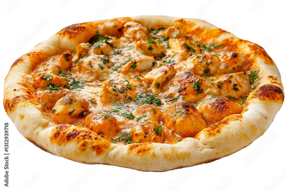 Cheese pizza with herbs isolated on transparent white background Cheese pizza with herbs isolated on transparent white background