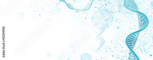 3D medical icon background with blue DNA strands, banner