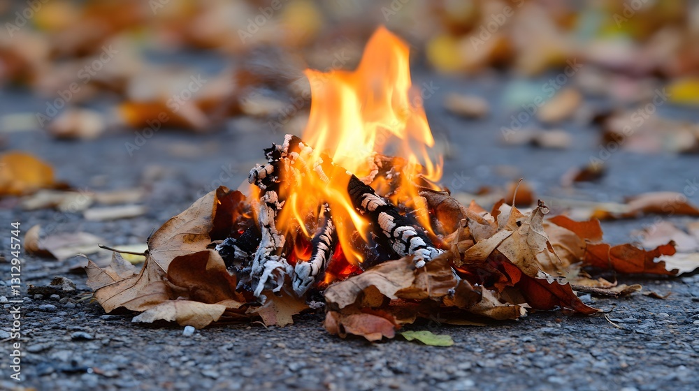 Obraz premium Autumn Leaves Burning Bonfire Small Fire Fall Season