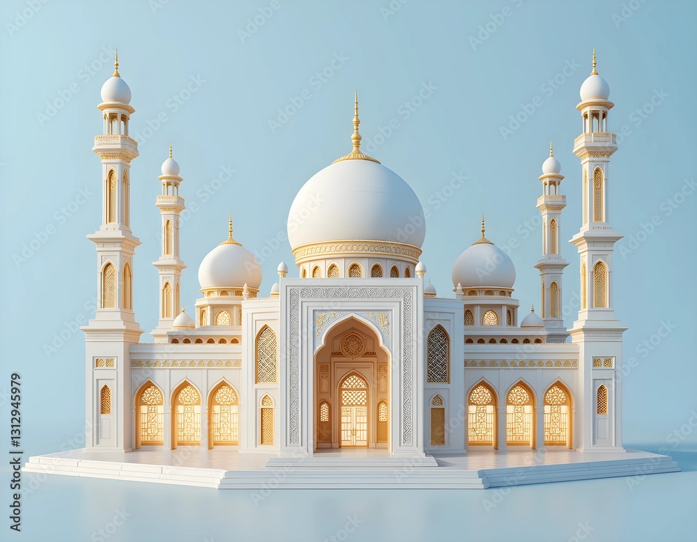 Obraz premium 3D illustration of a mosque building with a luxurious architectural style. The nuance gives peace.