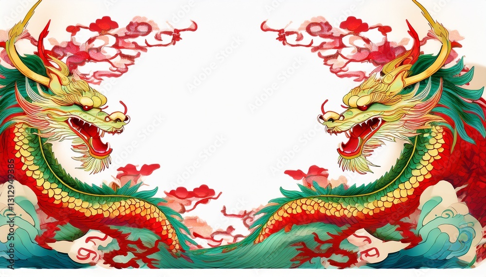 Fototapeta premium creative beautiful border frame of ancient chinese dragon pattern background with copy space