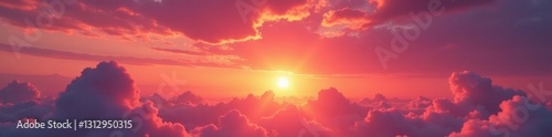 Fiery sunset hues paint the sky, clouds ablaze with orange and pink , fire, canvas