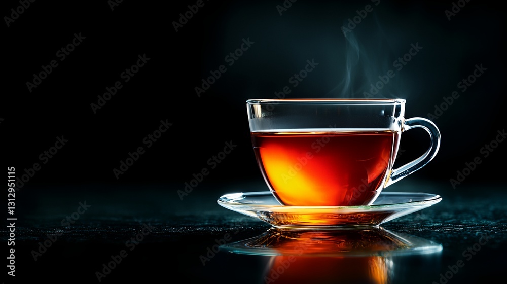 A cup of tea is sitting on a saucer A cup of tea is sitting on a saucer