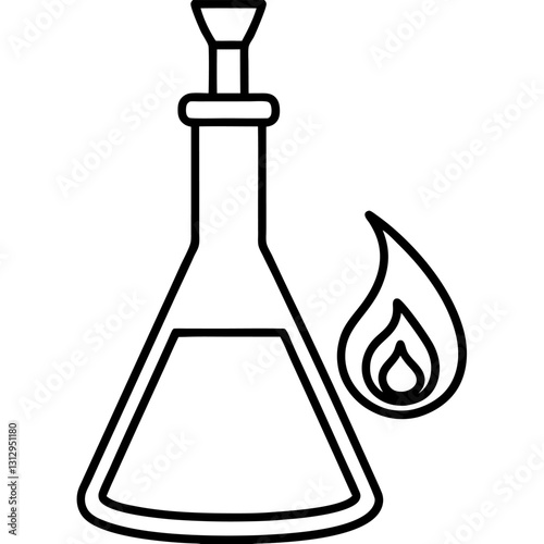 Line Art Bunsen Burner with Flame - Vector Illustration, Clipart & Cartoon Design, Line art Bunsen burner with flame, vector illustration for science and lab-themed designs.