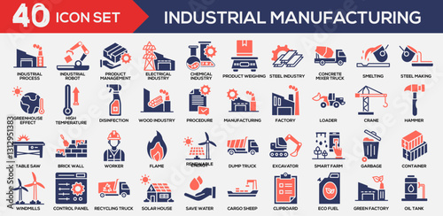 Industrial Manufacturing Glyph Color Icon Collection