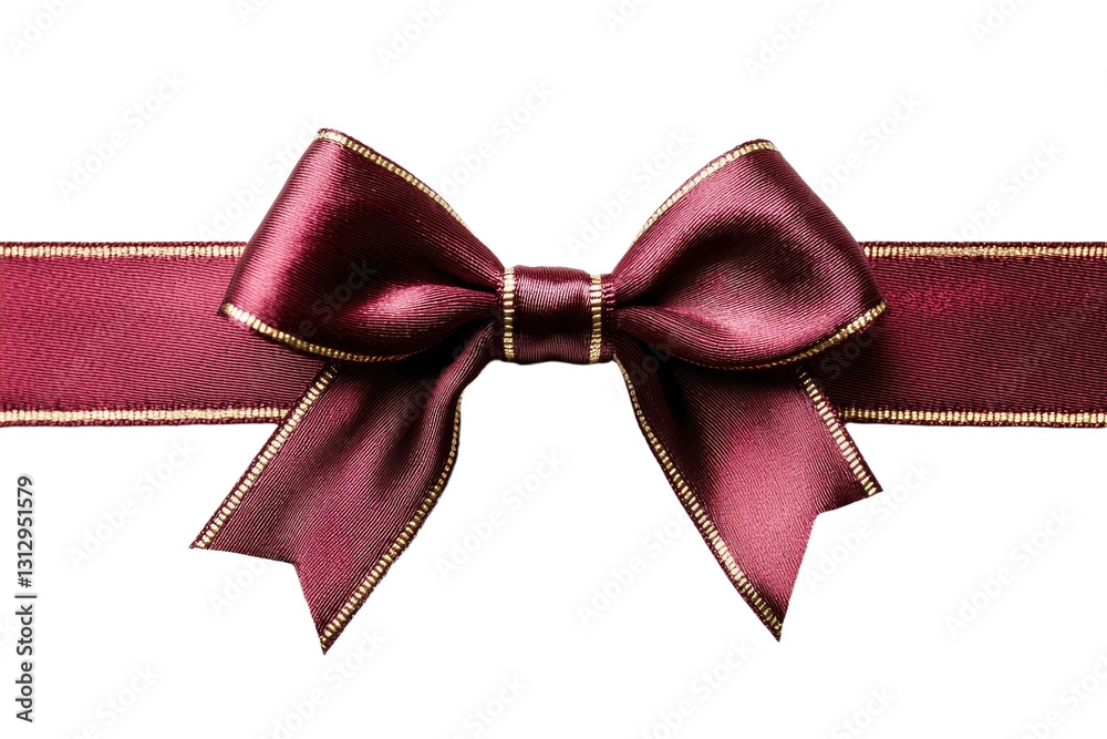 Red ribbon with gold trim is tied into a bow Red ribbon with gold trim is tied into a bow
