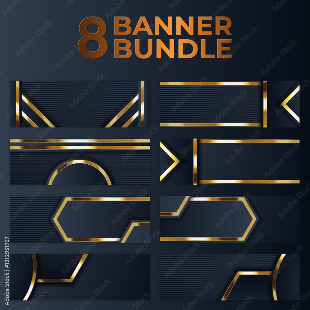 Naklejka premium Eight Gold-Accented Dark Blue Banners
