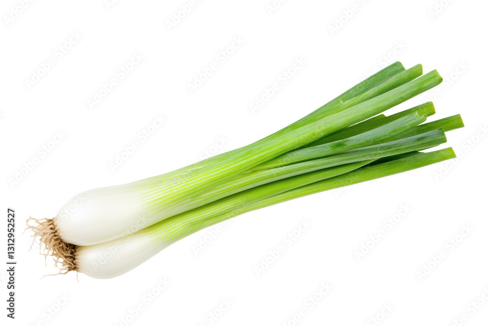 Bunch of green onions are on a white background, isolated