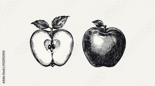 Hand drawn apple halves illustration