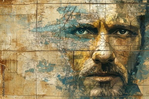 Wallpaper Mural A portrait of a man overlaid with a vintage map design Torontodigital.ca