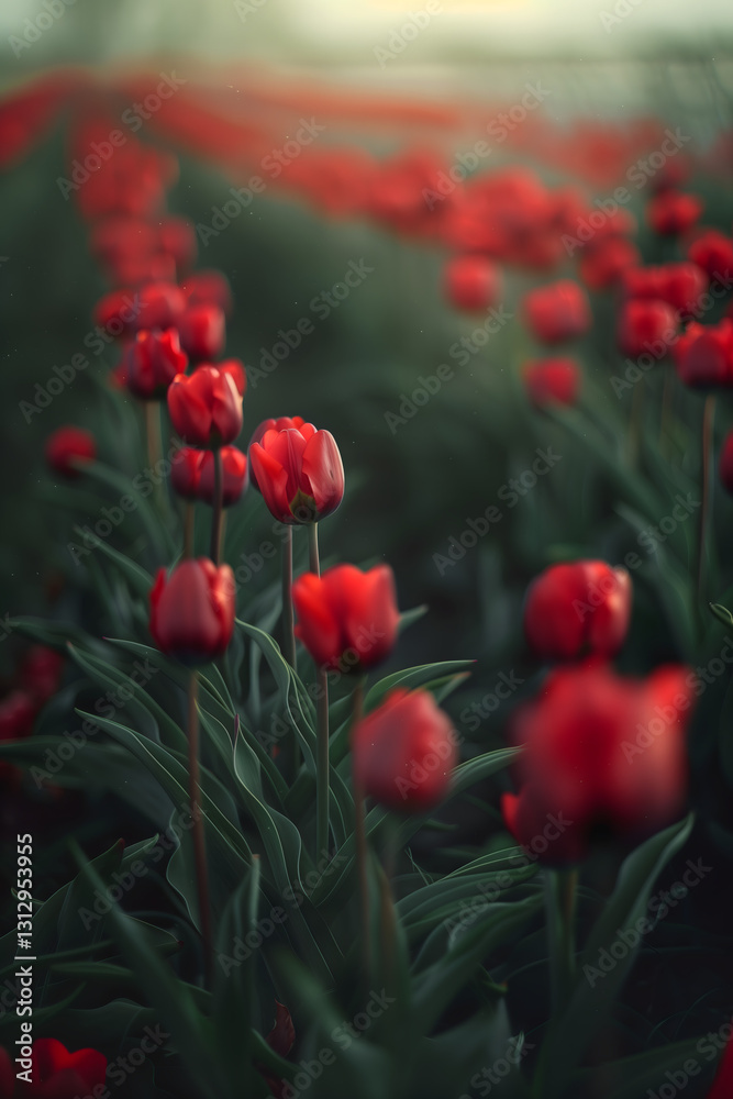 Obraz premium Low angle field or tullips. High quality photo