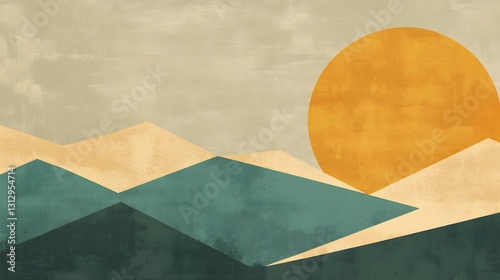 Abstract Geometric Mountain Landscape Sunset