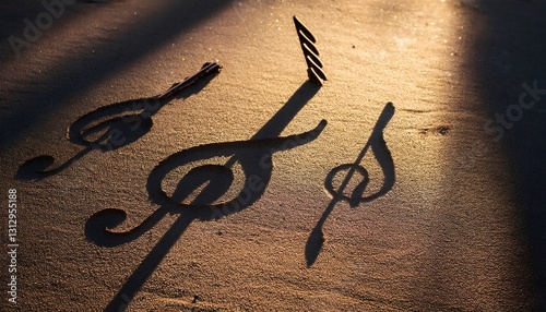 Wallpaper Mural Melody's Whispers in Sand: Serene sandy scene, musical notes crafted with care and casting shadows on a sun-kissed beach. A moment of harmony and artistry. Torontodigital.ca