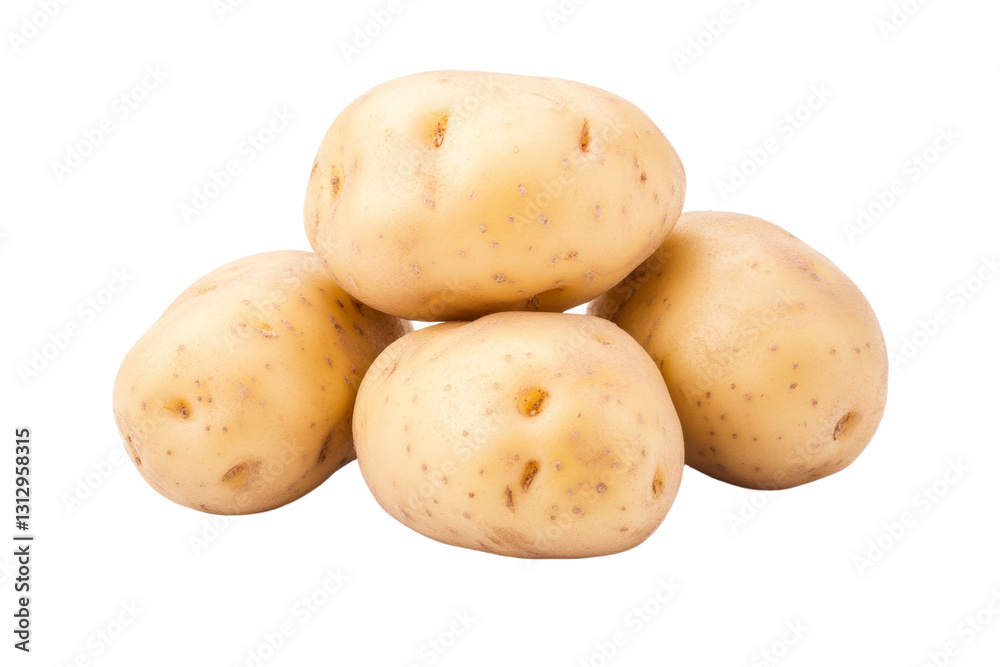 Four large potatoes are piled on top of each other, isolated Four large potatoes are piled on top of each other, isolated