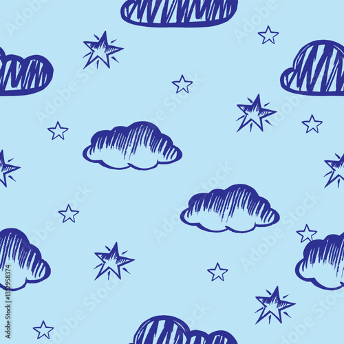 Hand-drawn seamless pattern with cute clouds