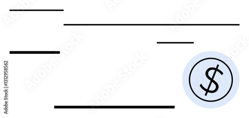 Minimalistic check layout with lines for details and dollar sign. Ideal for banking, finance, money management, payments, business transactions, loans, expenses, flat simple metaphor